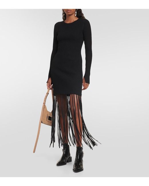 Ganni Black Knitted Dress With Fringes