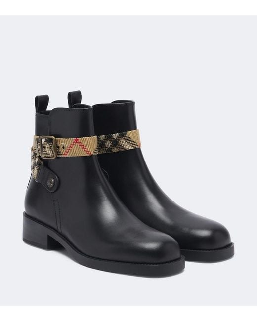 Burberry Black Huntley Check Leather Ankle Boots