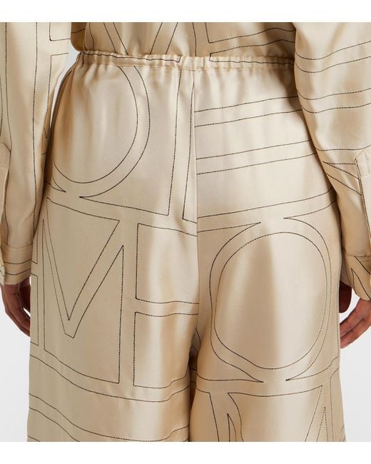 Totême Natural Embroidered Silk Satin Bermuda Shorts