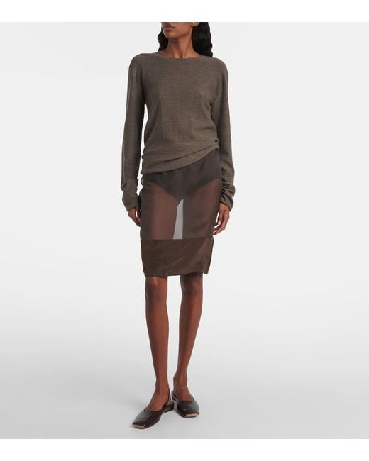 Calvin Klein Gray Mabel Satin-Trimmed Mesh Midi Skirt