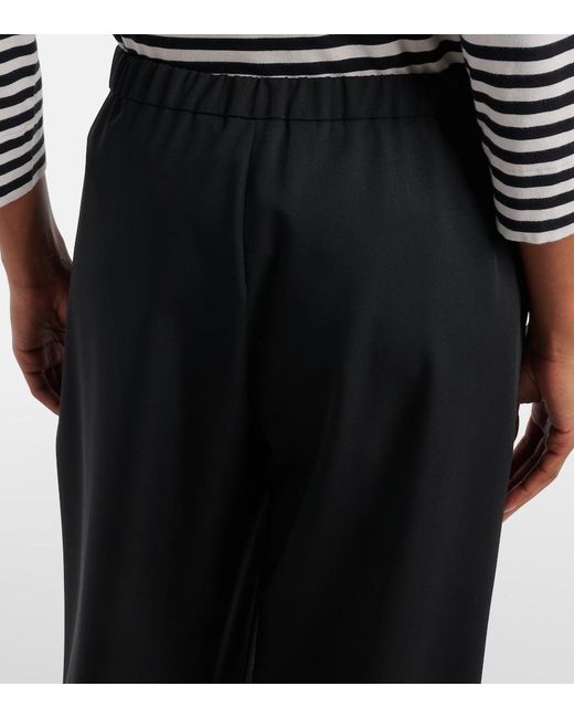 Max Mara Black Argenta Virgin Wool Crepe Wide-Leg Pants
