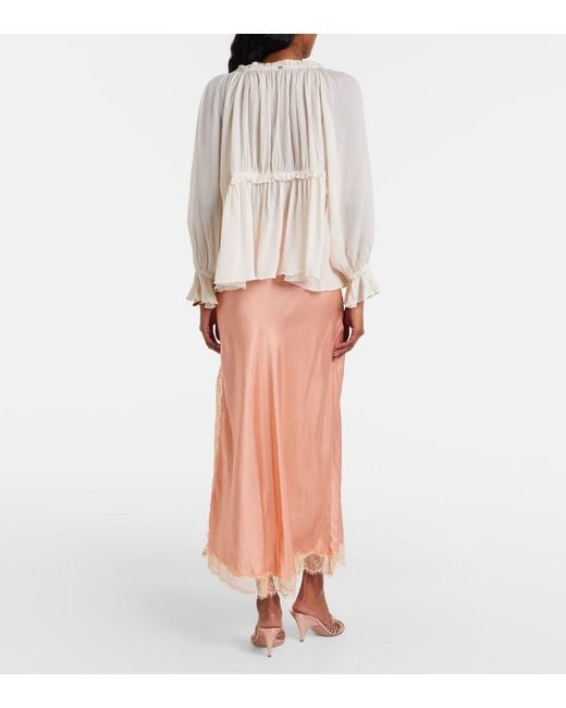 Poupette Pink Lace-Trimmed Satin Midi Skirt