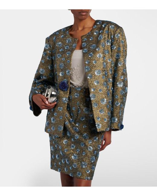 JACQUES WEI Green Floral Sequined Oversized Jacket