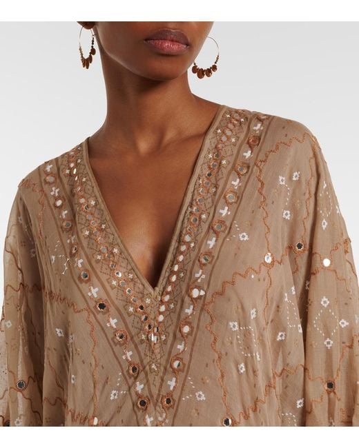 Juliet Dunn Natural Embellished Cotton Maxi Dress