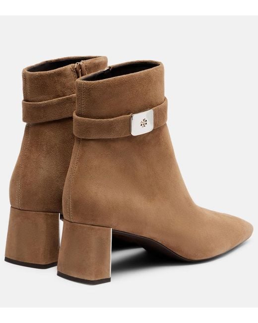 Tory Burch Brown Georgia T Monogram Suede Ankle Boots