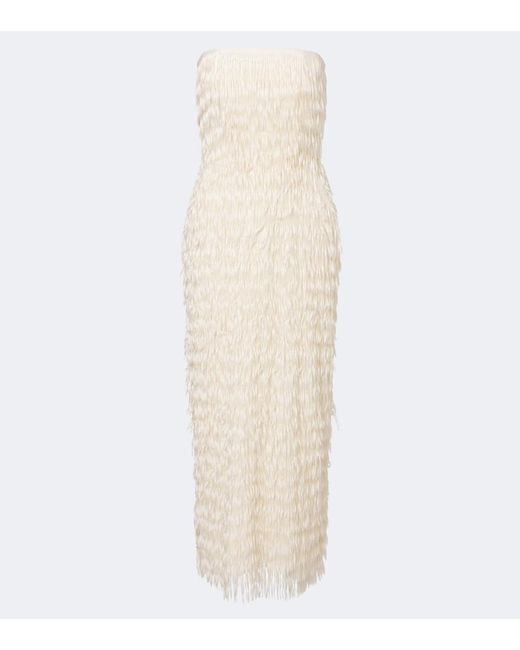 Maticevski White Marigold Fringed Bustier Gown