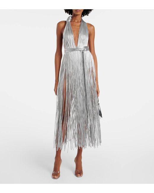 Vestido De Fiesta De Jersey Metalizado Con Flecos Area de color Gray