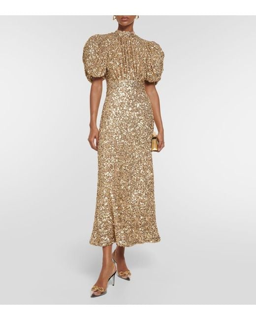 ROTATE BIRGER CHRISTENSEN Sequined Puff-Sleeve Midi Dress in