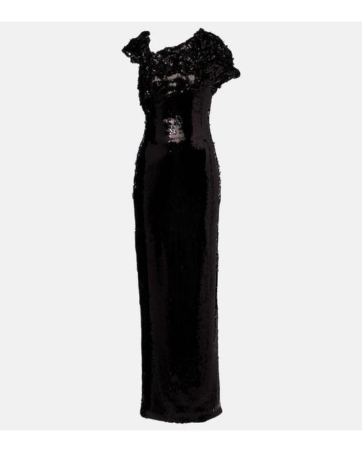 Marmar Halim Black Asymmetric Sequined Gown