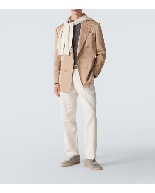 Brunello Cucinelli White Cotton And Linen Canvas Straight Pants for men