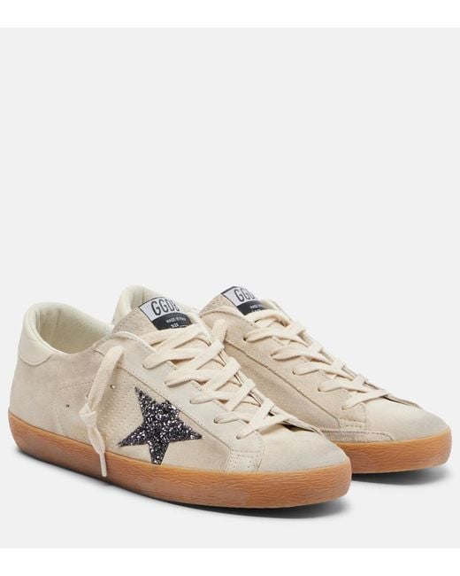 Golden Goose Deluxe Brand White Super-Star Glitter Suede Sneakers