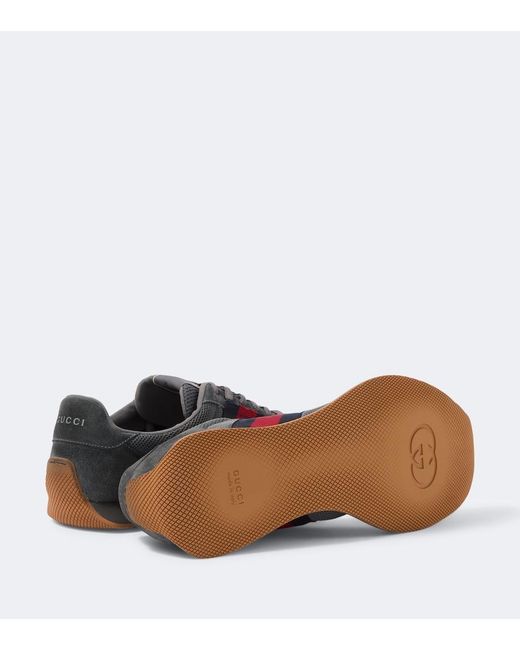 Gucci Gray Tempo Suede-Trimmed Sneakers for men