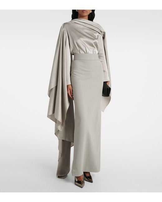 Solace London Gray Rosalia Draped Satin-Trimmed Gown