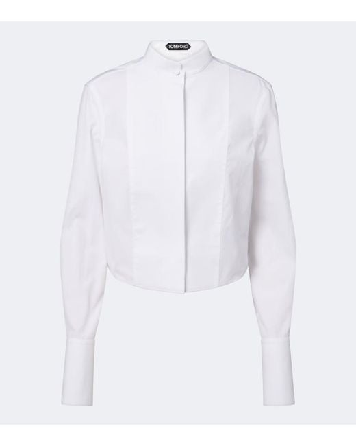 Tom Ford White Cropped Cotton Poplin Tuxedo Shirt