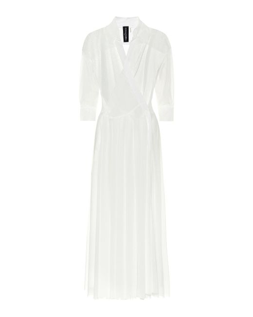 Norma Kamali White Pleated Midi Shirt Dress