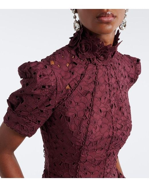 Rebecca Vallance Purple Kitsu Cotton Guipure Lace Midi Dress