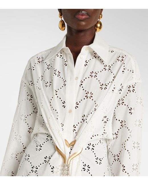 Area White Draped Cotton Shirt Dress