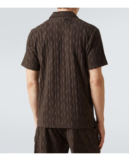 Frescobol Carioca Black Faustino Cotton Terry Jacquard Polo Shirt for men