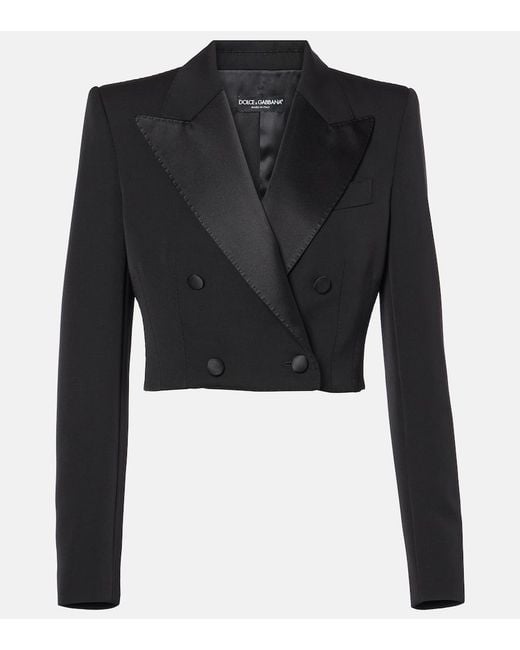 Dolce & Gabbana Black Cropped Cotton-Blend Tuxedo Jacket