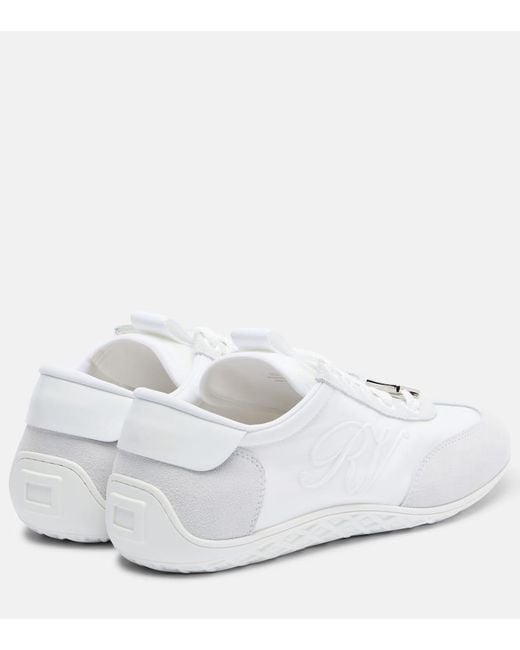 Roger Vivier White Viv Low Suede-Trimmed Sneakers