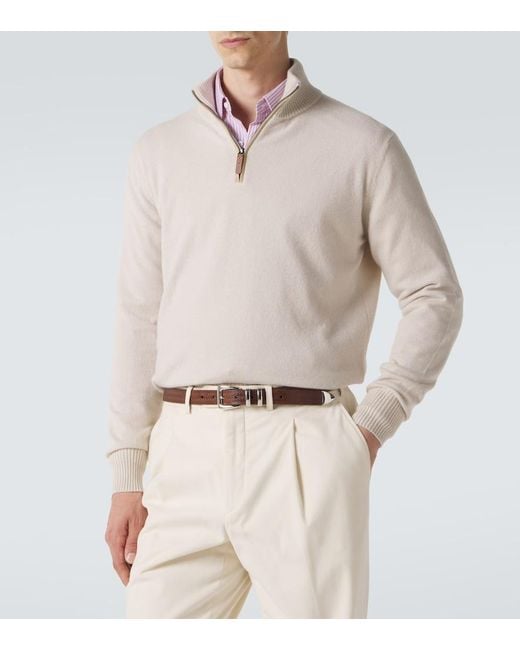 Tod's White Cashmere Half-Zip Sweater for men