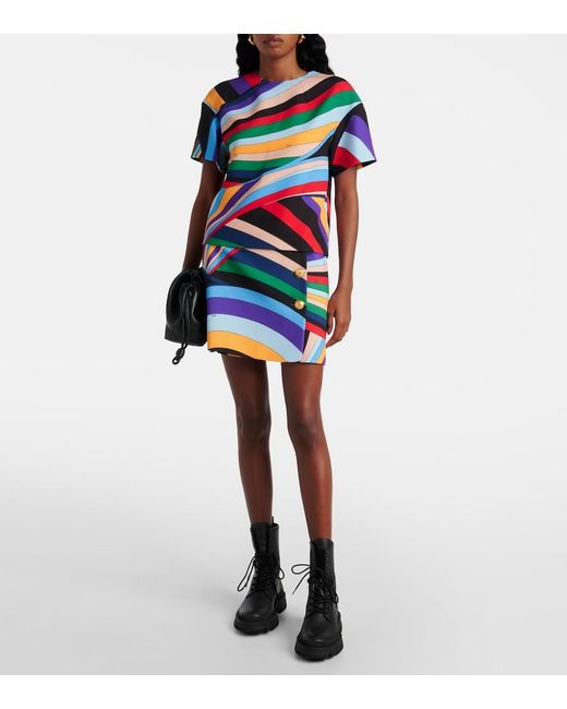 Emilio Pucci Blue Printed Cady Zip-Front Top