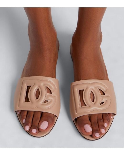 Dolce & Gabbana Pink Dg Leather Slides