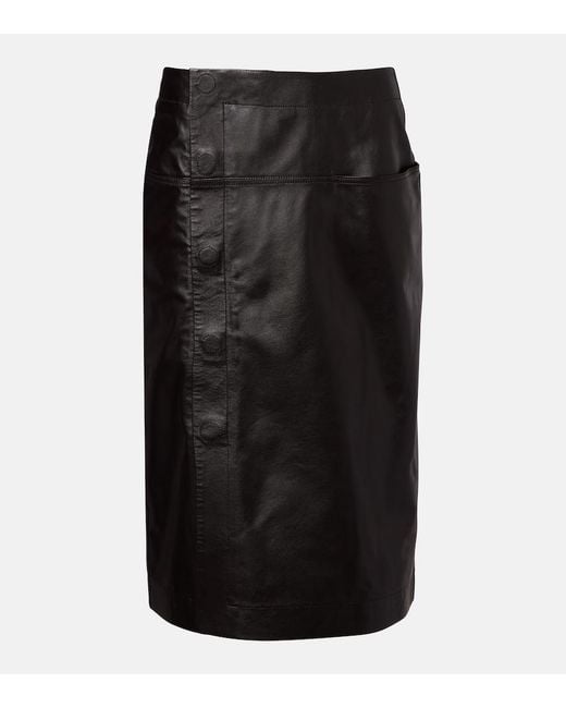 Lemaire Black Leather Midi Skirt