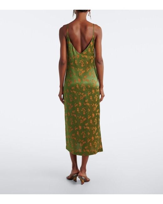 Dries Van Noten Green Floral Jacquard Satin Slip Dress