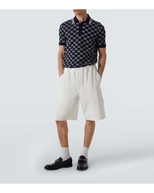 Gucci Blue Gg Cotton Knit Jacquard Polo Shirt for men