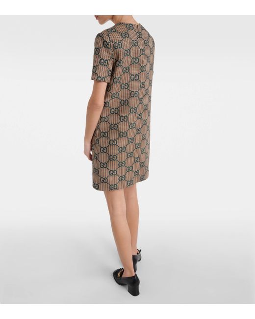 Gucci Brown Monogram-pattern Wool Mini Dress
