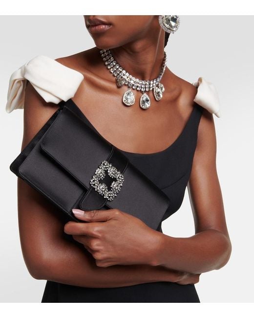 Manolo Blahnik Black Capri Embellished Satin Clutch
