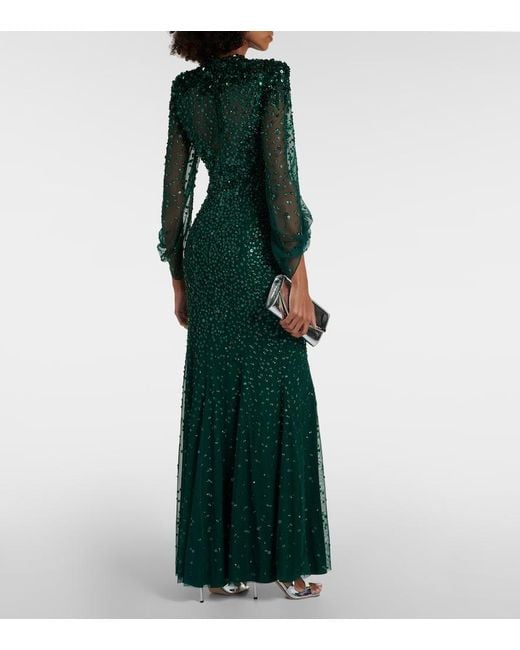 Jenny Packham Green Embellished Tulle Gown
