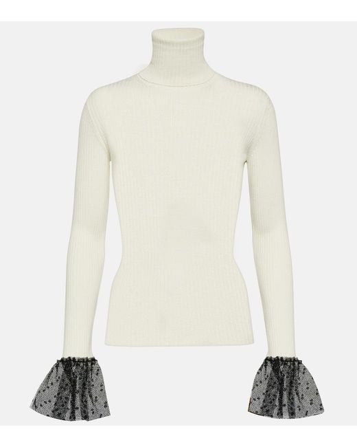 RED Valentino White Ribbed-Knit Wool-Blend Top