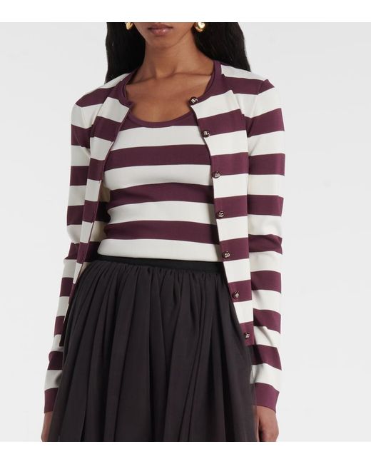 Dolce & Gabbana White Striped Crew-Neck Viscose Cardigan