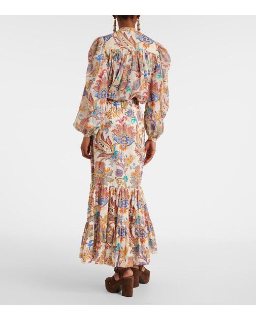 Etro White Paisley Tiered Cotton Maxi Skirt