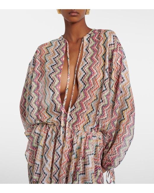 Missoni Multicolor Zig Zag Cutout Gathered Blouse