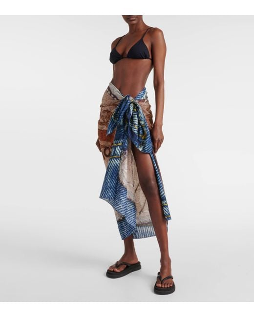 Acne Blue Printed Cotton Beach Cover-up