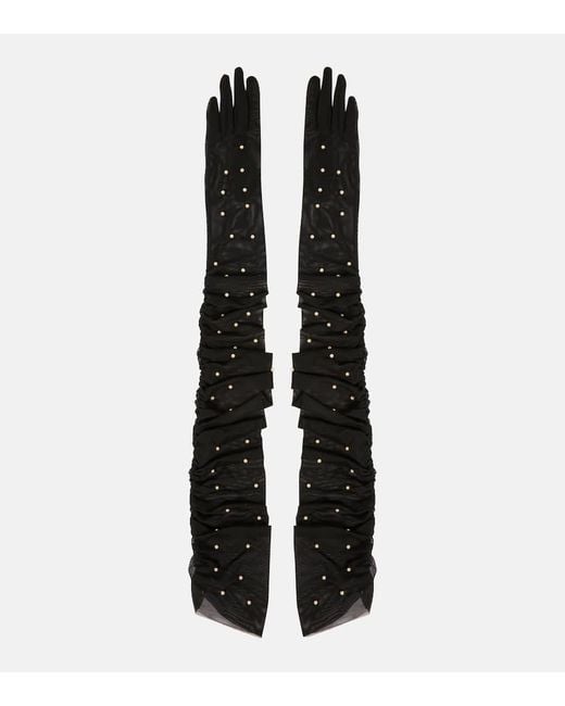 Jennifer Behr Black Leontyne Embellished Ruched Gloves