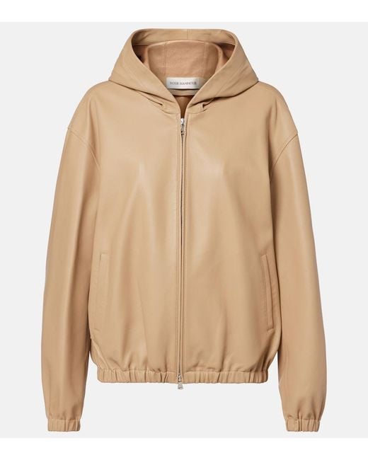 Nour Hammour Natural Leo Leather Zip-Up Hoodie