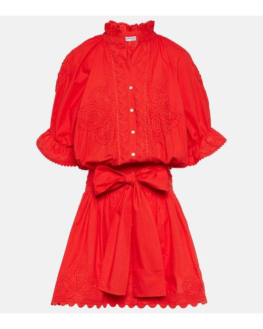 Juliet Dunn Red Cotton Poplin Shirt Dress