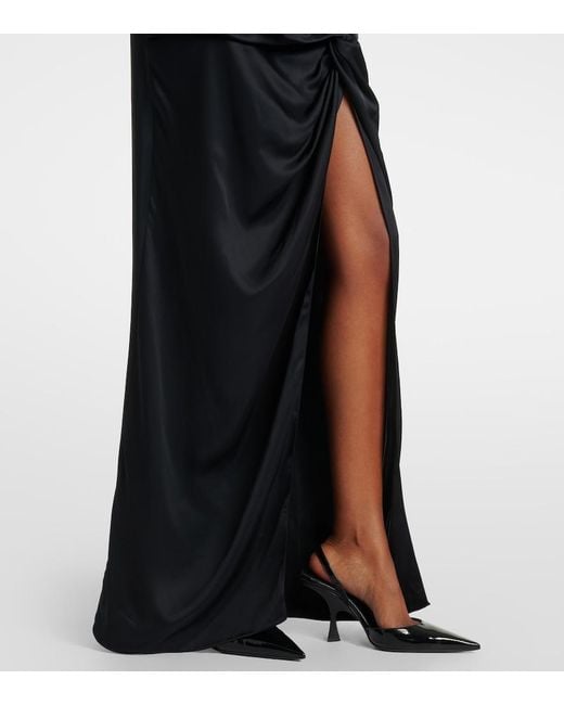 The Attico Black Gathered Satin Slip Dress