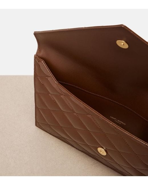 Saint Laurent Brown Paris Quilted Patent Leather Pouch