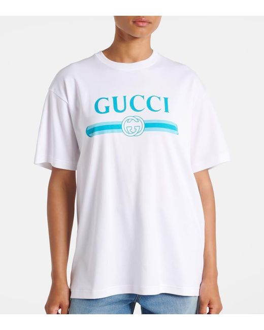 Gucci White Oversized-T-Shirt Aus Baumwoll-Jersey Mit Print