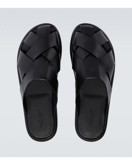 Giorgio Armani Black Leather Sandals for men