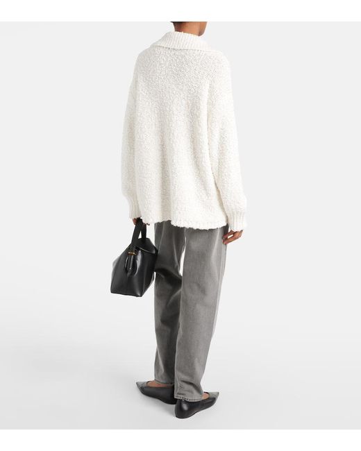 Joseph White Textured Cotton-blend Polo Sweater