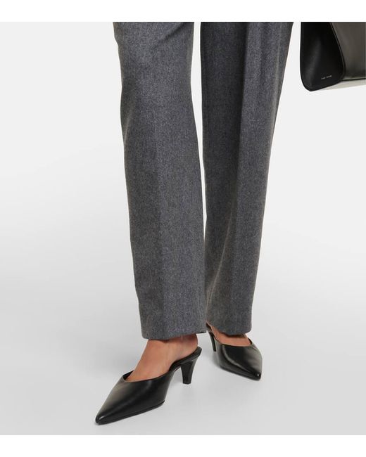 Totême  Gray Pleated Wool-blend Straight Pants