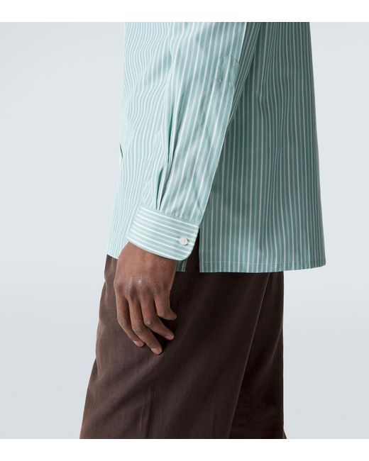 Charvet Blue Striped Cotton Poplin Shirt for men