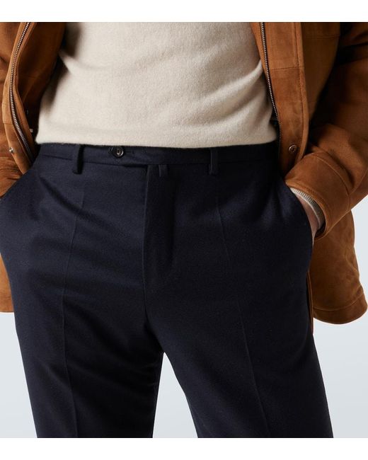 Loro Piana Blue Carlo Wool And Cashmere Straight Pants for men