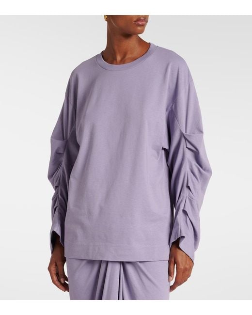 Dries Van Noten Purple Ruched Cotton Jersey Sweatshirt